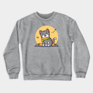 Cute Cat In Autumn Cartoon Vector Icon Illustration Crewneck Sweatshirt